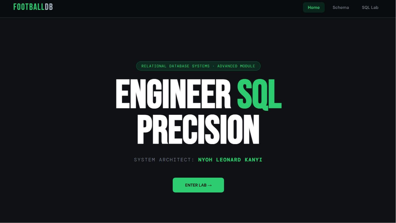 Football DB Academy — Engineer SQL Precision landing page