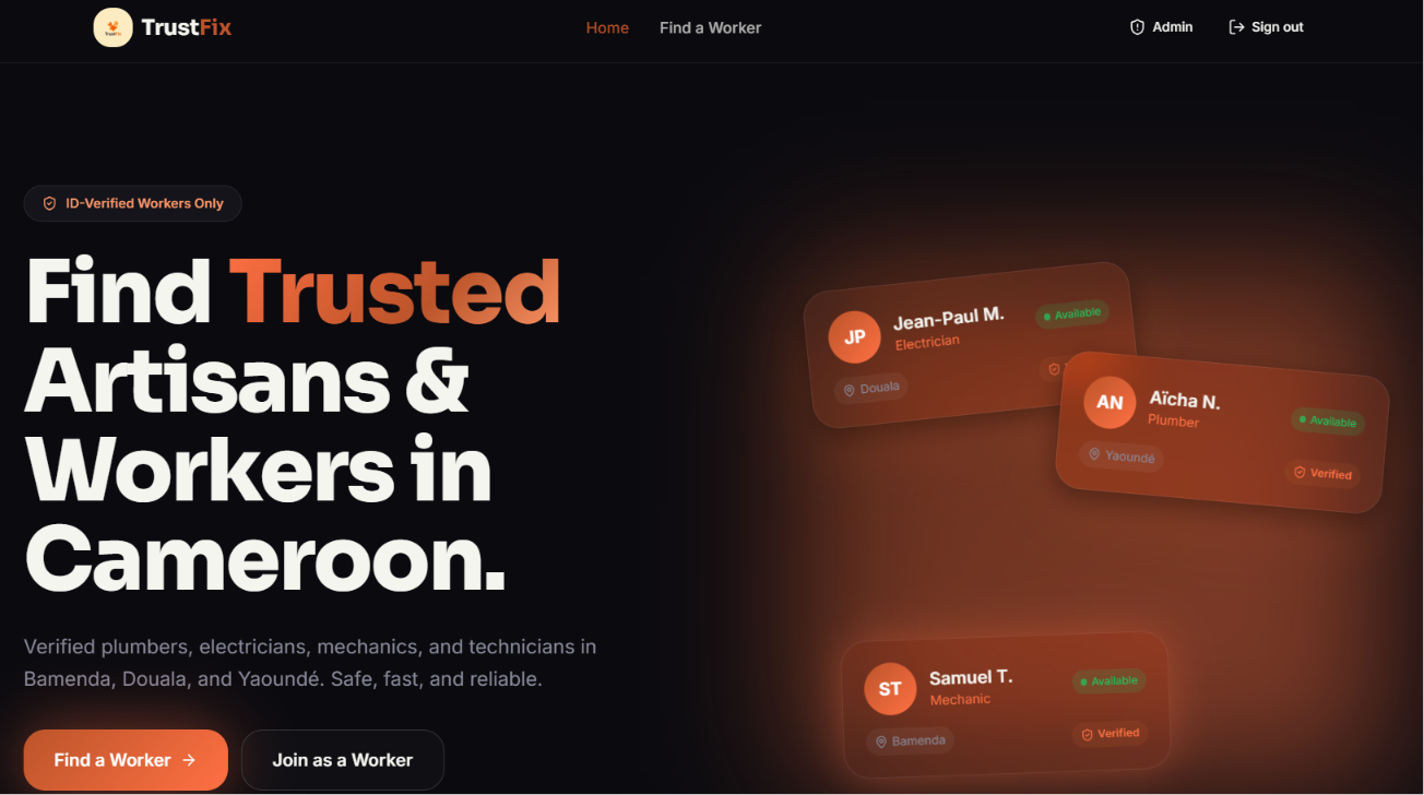 TrustFix — Find Trusted Artisans landing page